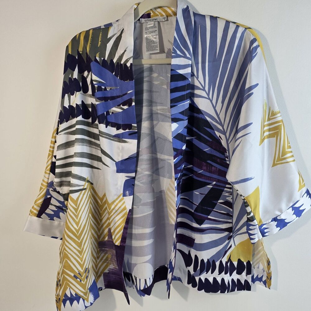 Chicos Short Kimono Floral XXS XS Beach Summer Boho Costa Collace Tropical EUC